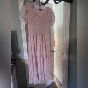 Pink Patterned Short Sleeve Dress